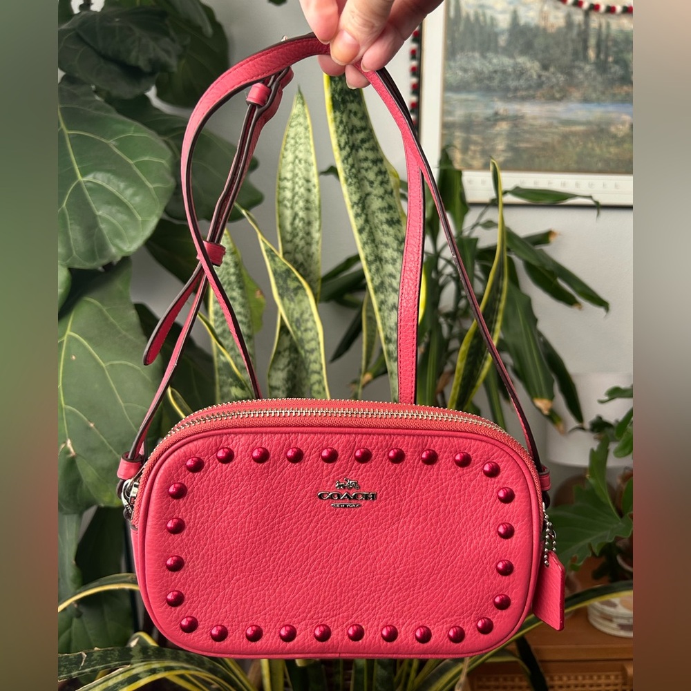 Coach Pink Studded Crossbody Pouch Bag 57587 - Picture 2 of 11